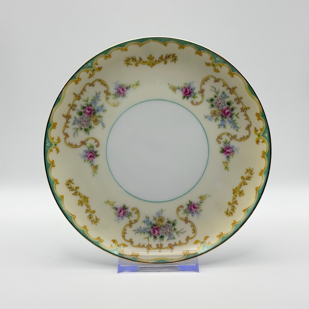 4 Vintage Noritake Bread Plates Set Floral Gold Green Border Japan N238 6.5"